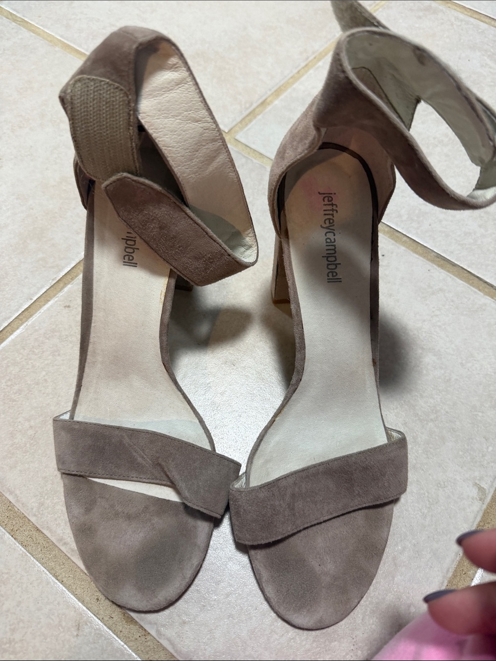 Jeffrey Campbell Taupe Suede Open-Toe Ankle-Strap Heels